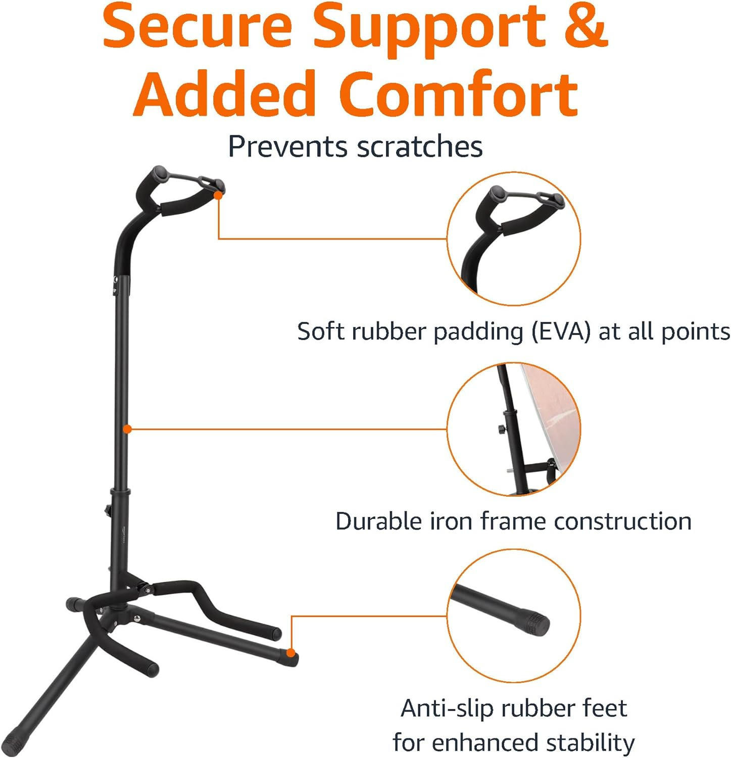 KAWES Collapsible Iron Tripod Guitar Stand with Safety Support for ...