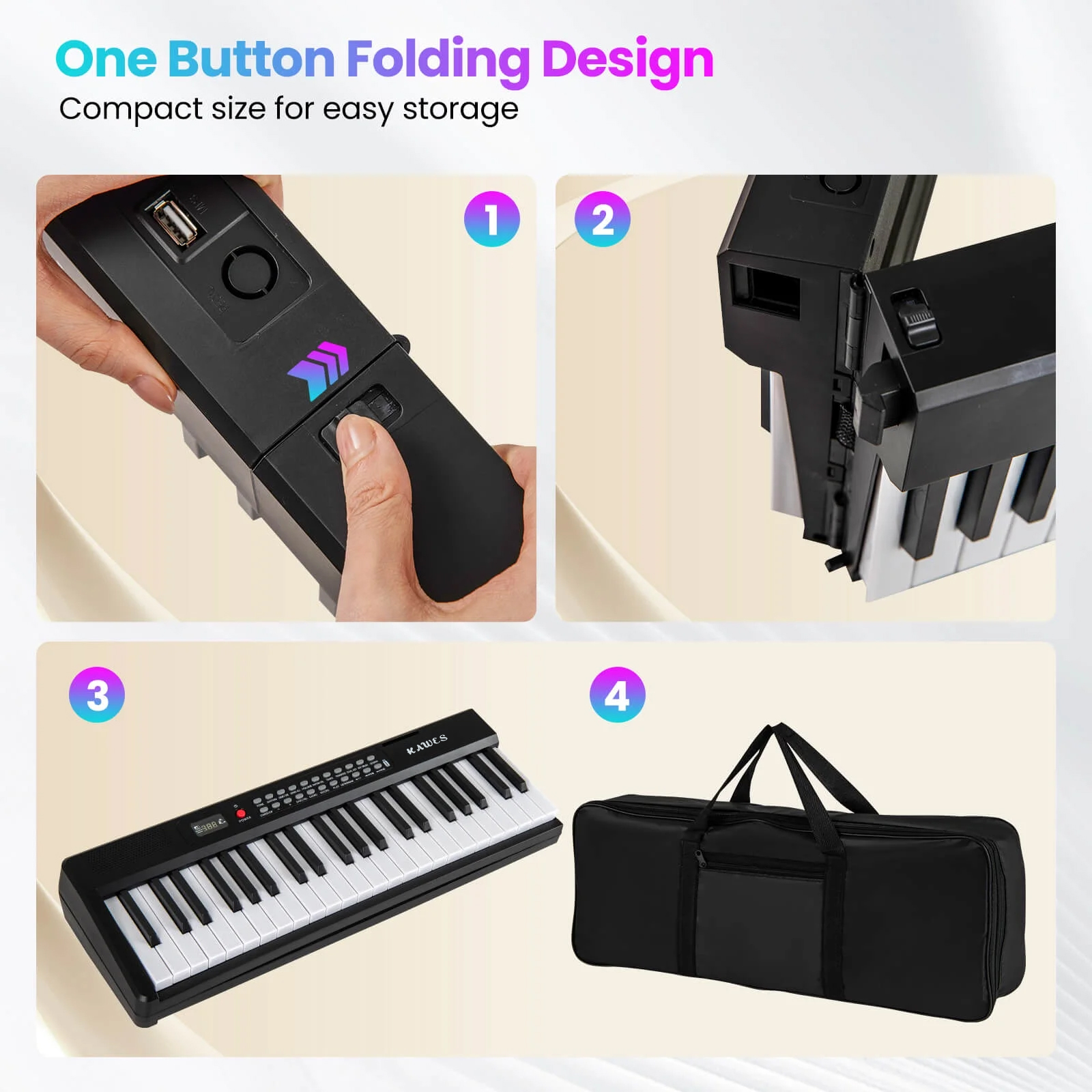 KAWES Digital 88 Keys Foldable Piano Electric Keyboard Full Size Keys w ...