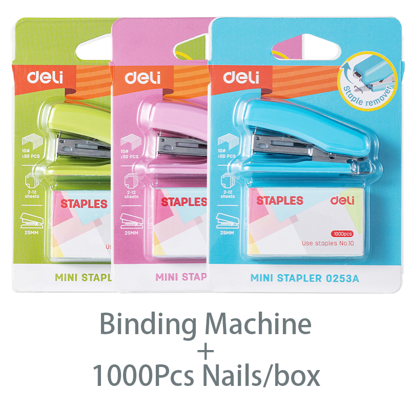 Deli Mini Stapler With 1000pcs of 25mm Book Binding Nails Mixed Color ...