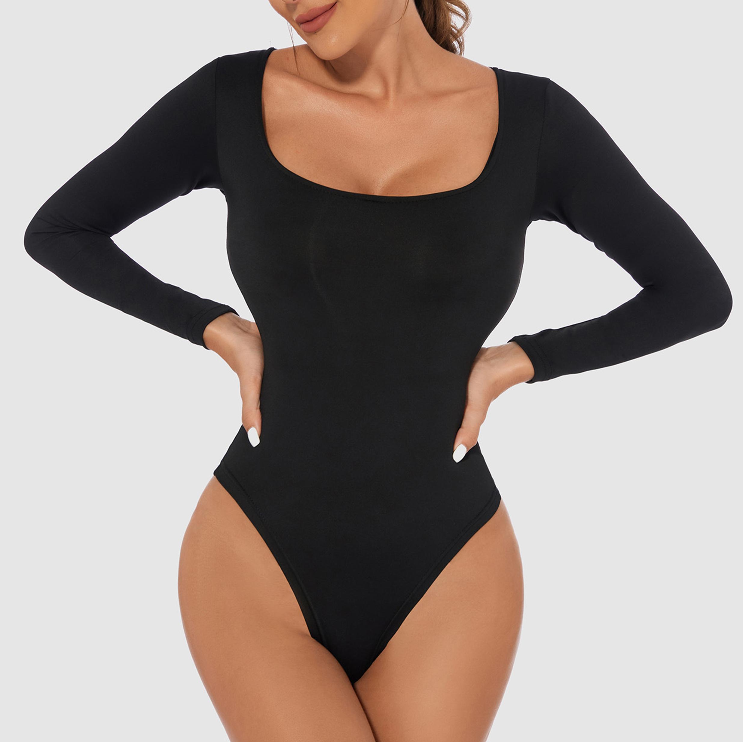 豊富なギフト Thong Sleeve Long Seamless Diary] Hottie Round Bodysuit Neck トップス