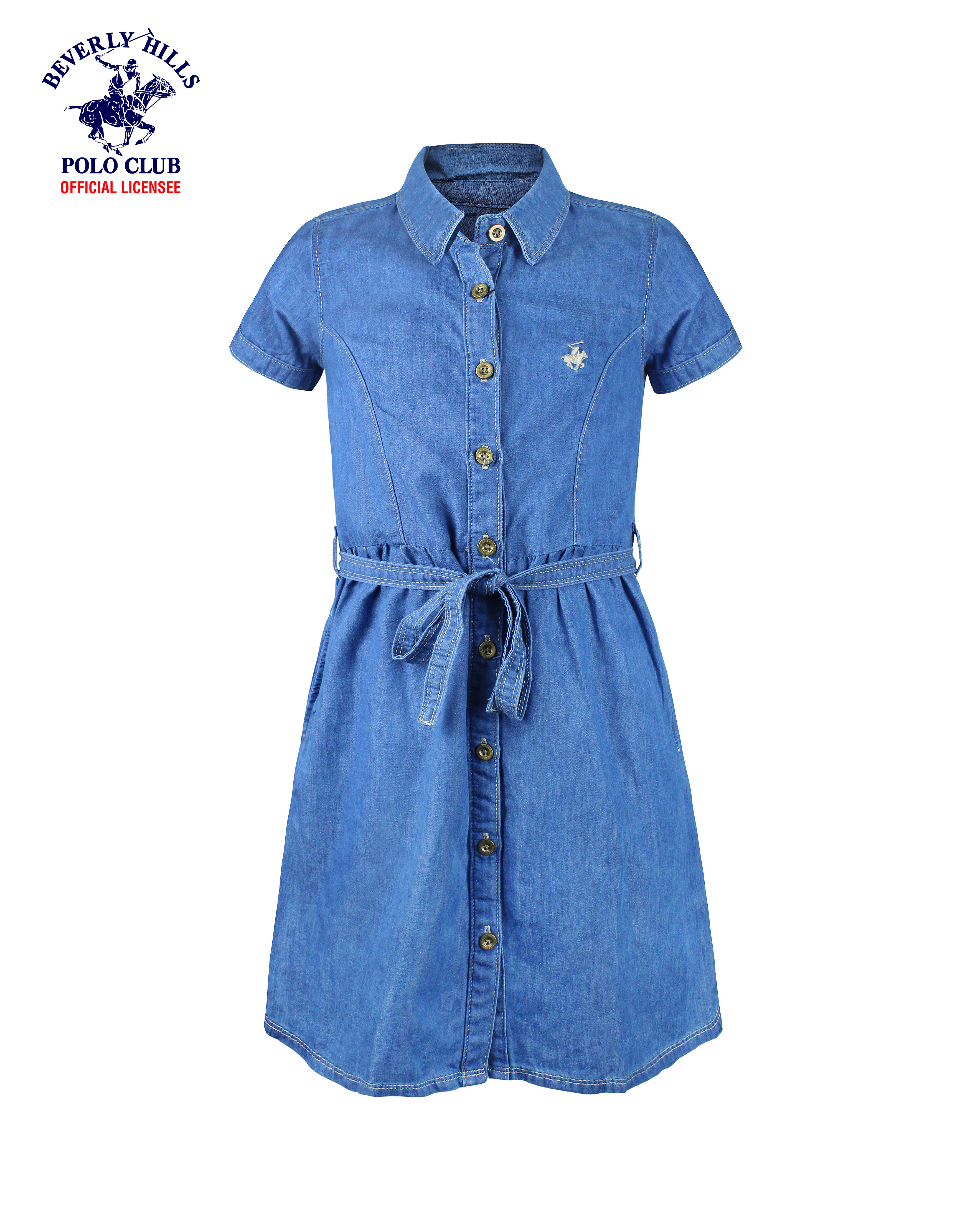 Beverly Hills Polo Club Kids Girl's Non-Stretch Denim Dress with - Main Image