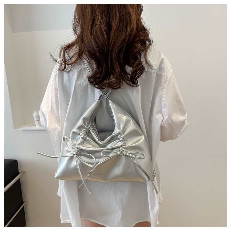 Mumu 3096 Pleated Bow Trendy Sweet Casual Large Multifunctional Double  Shoulder Women Bag | Shopee Philippines