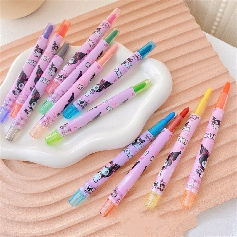 Timi 12 Colors Sanrio Rotating Crayon Kuromi Erasable Wax Crayons ...
