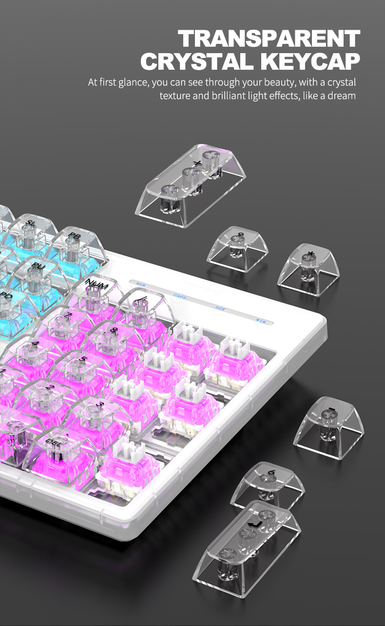 Zeus 104 Keys Transparent Crystal Keycaps Wired RGB Mechanical Keyboard ...