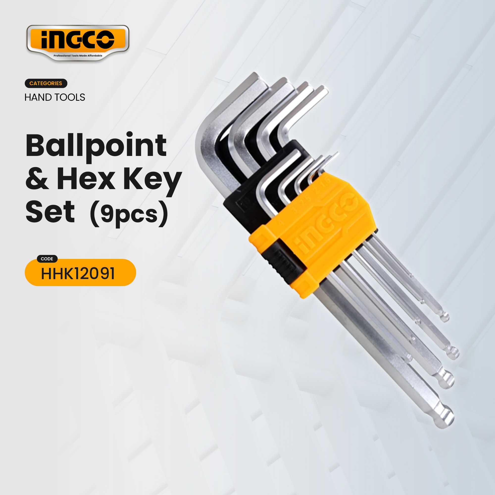 Ingco HHK12091 9pcs Ball Point Hex Key Set 1.5mm-10mm CR-V Iht | Shopee ...