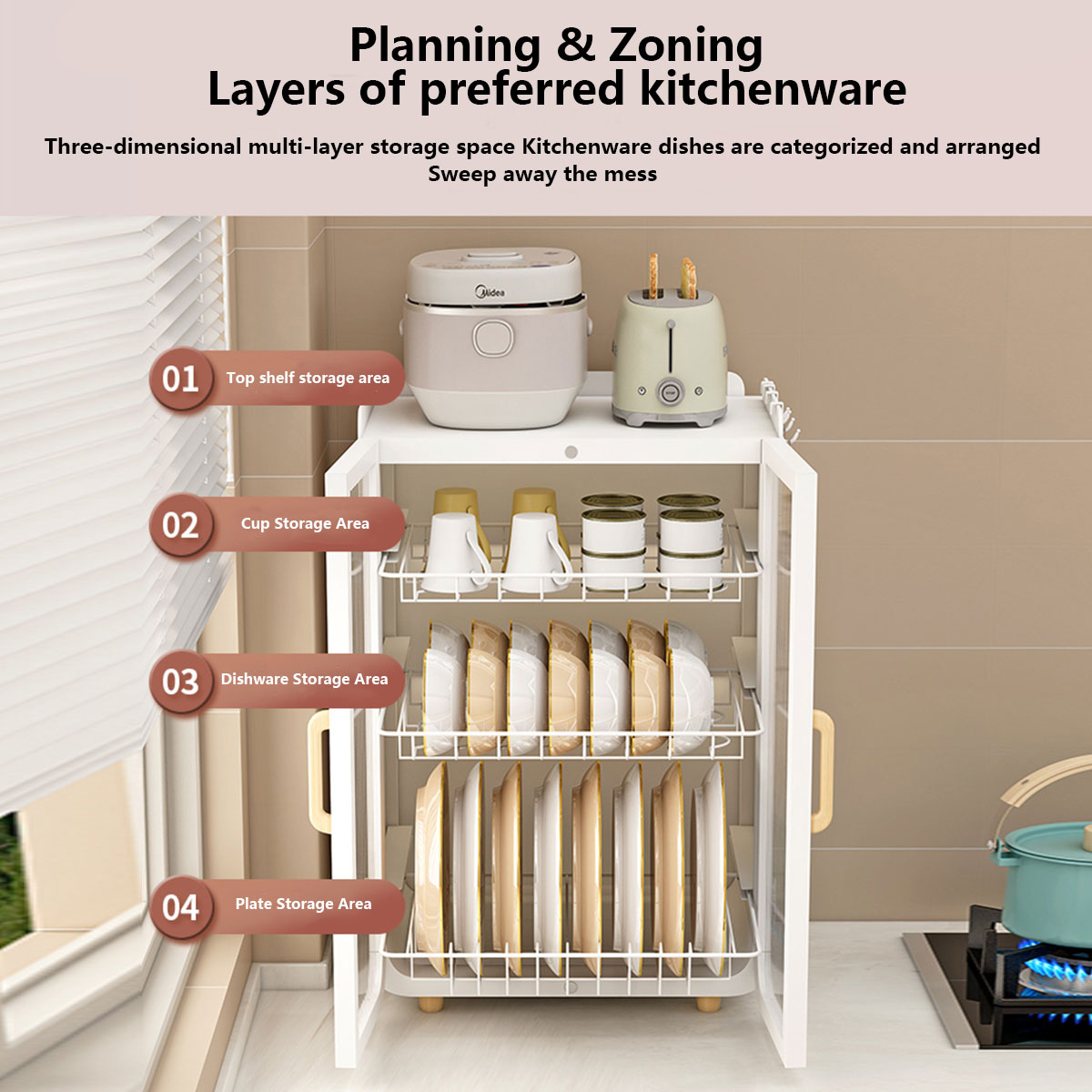 Jiditech 2/3Layers Kitchen Cabinet Dish Rack With Cover Kitchen ...