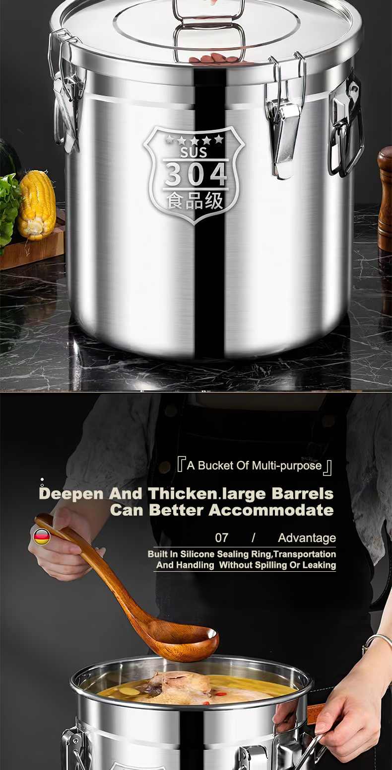 304 Stainless Food Storage Rice Dispenser Metal Bucket Large Capacity ...