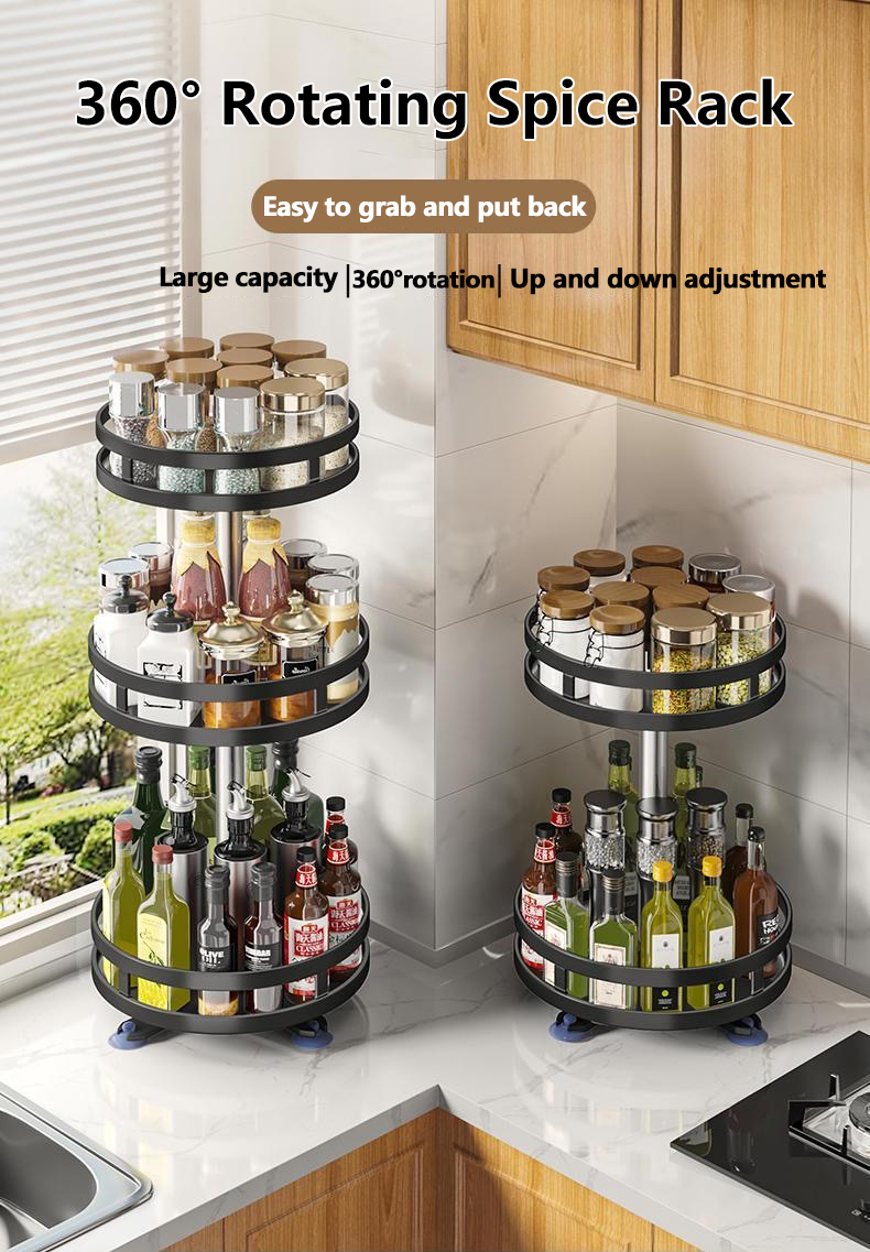 New 1/2/3 Layer Turntable Spice Rack Metal kitchen 360°Rotating Spice ...
