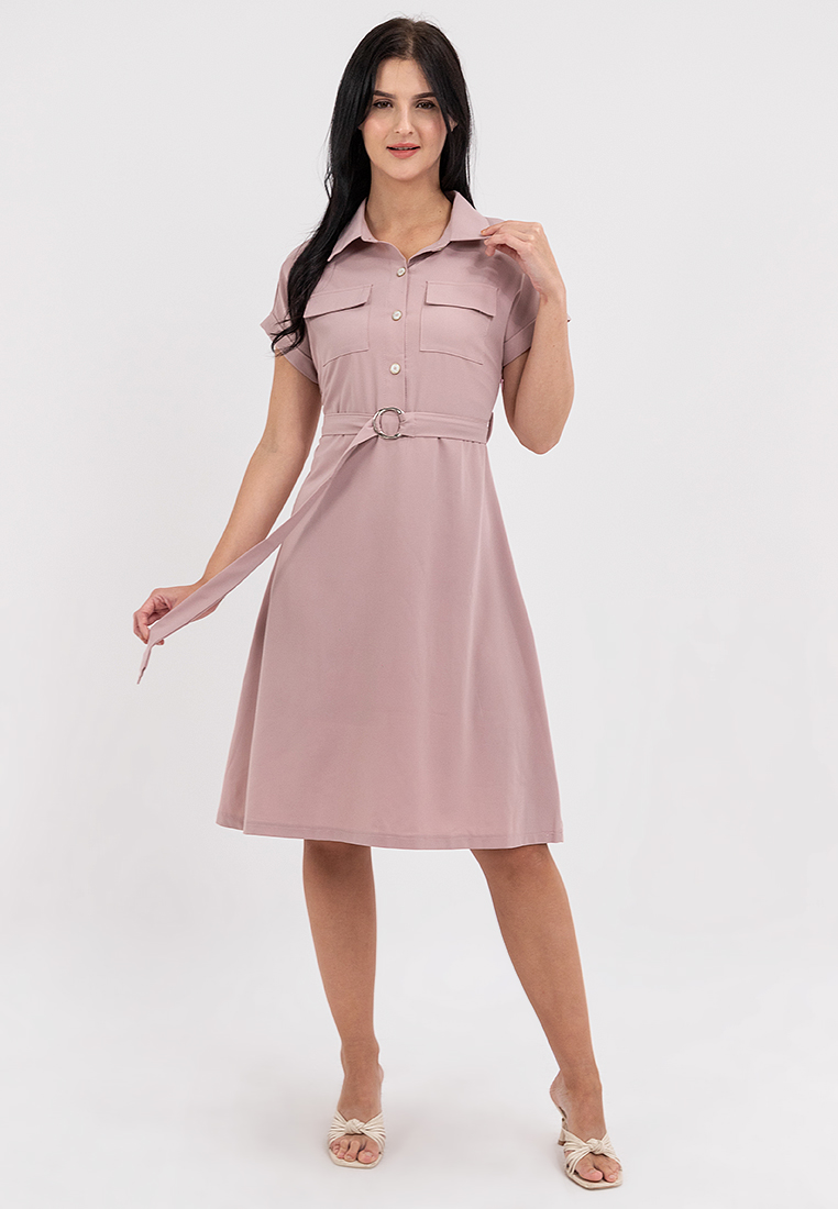 Krizia Cotton Blend Button Down Roll Tab Tie Waist Midi Dress main image 0