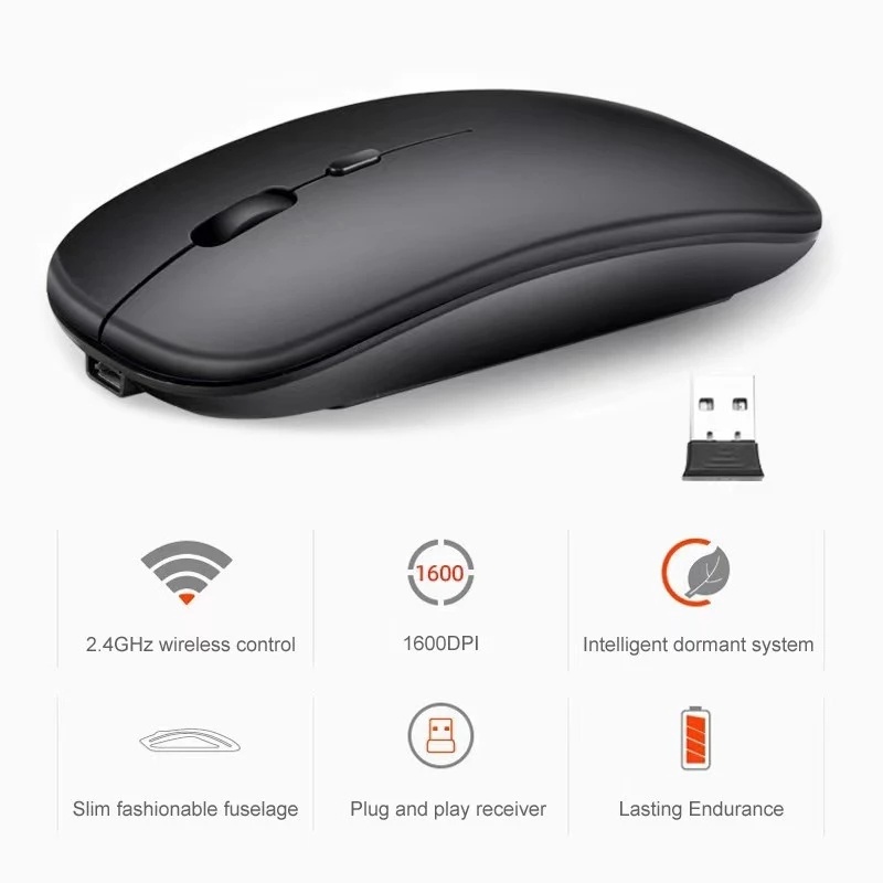 Rechargeable Bluetooth Wireless Ultra-Thin Silent Mouse for Laptop PC 2 ...
