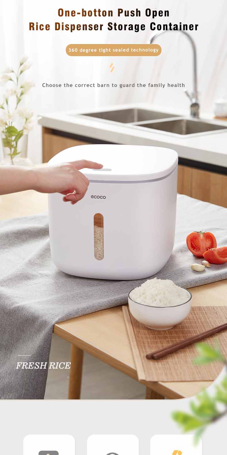 Ecoco 5/10KG Rice Storage Dispenser Bucket Grains Flour Measurable ...