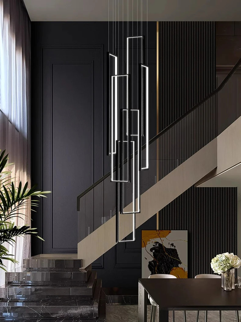 Modern LED Stair long chandelier Geometry villa duplex Pendant Lamps ...