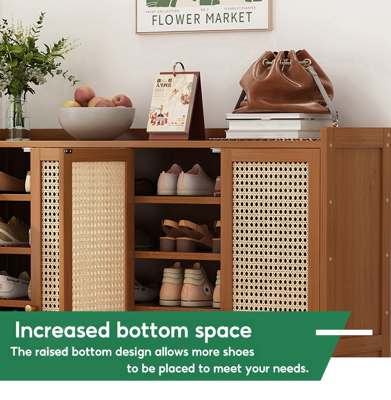 TUBUAN 7Layers Shoe Cabinet With Cover Rattan Shoe Rack Bamboo/Wooden ...