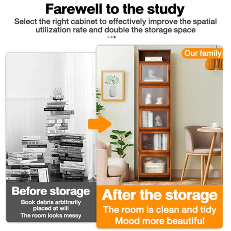 INTEX Bamboo Bookcase Rattan Door Storage Organizer Kitchen Cabinet ...