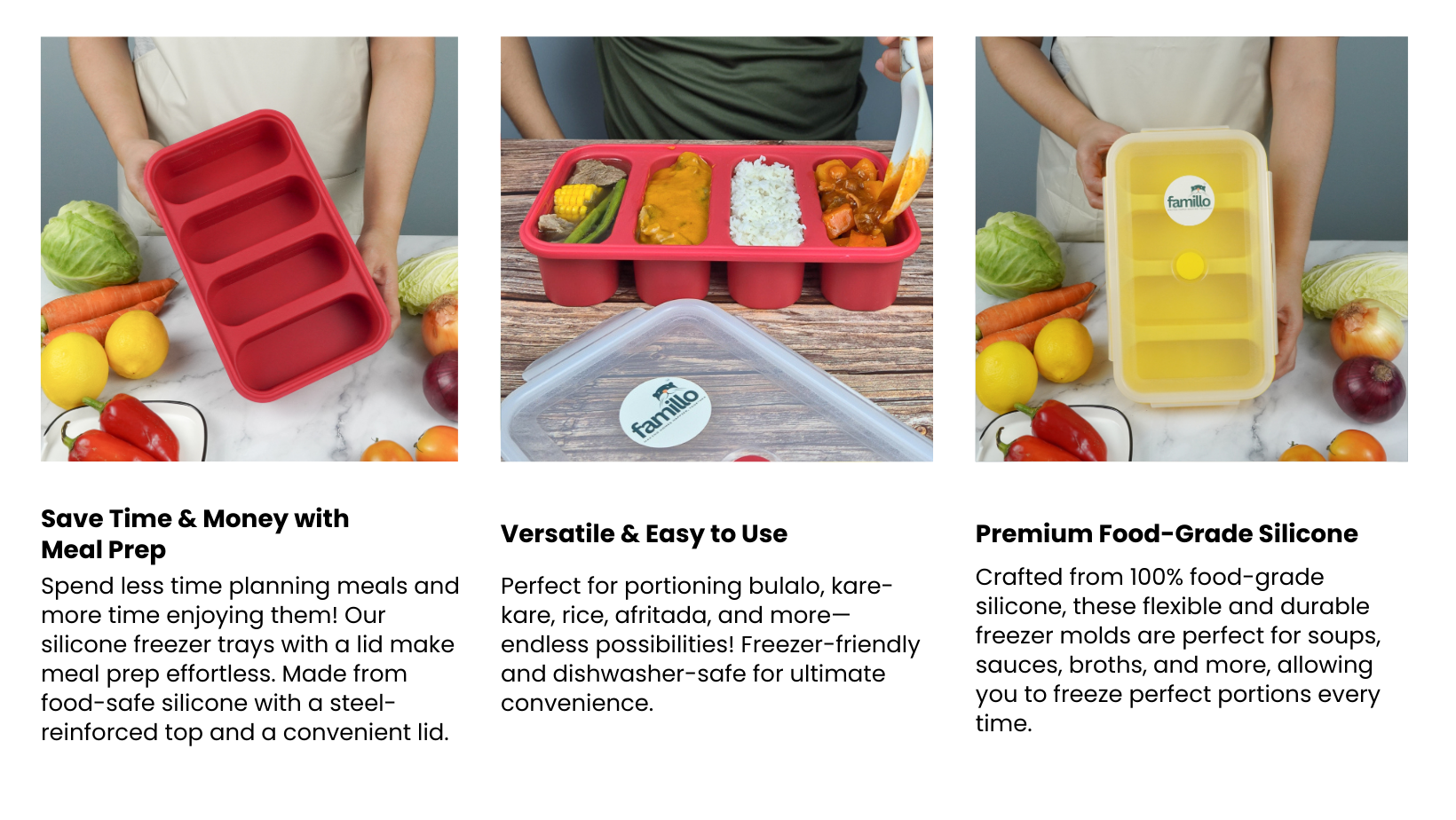 Freezer Cubes ™ Curve | 4 Molds (1-Cup) Silicone Freezer Tray as a Meal ...
