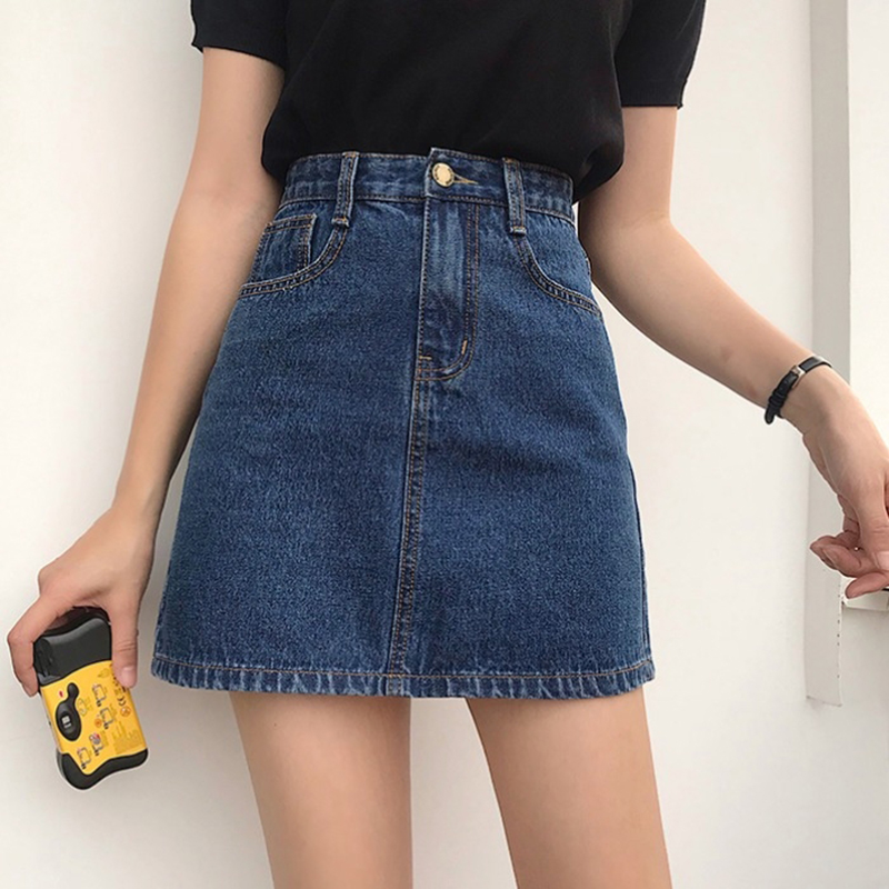 Newlan DQ002 Denim Mini Skirt Palda For Women High Waist Wrap Skirt A ...