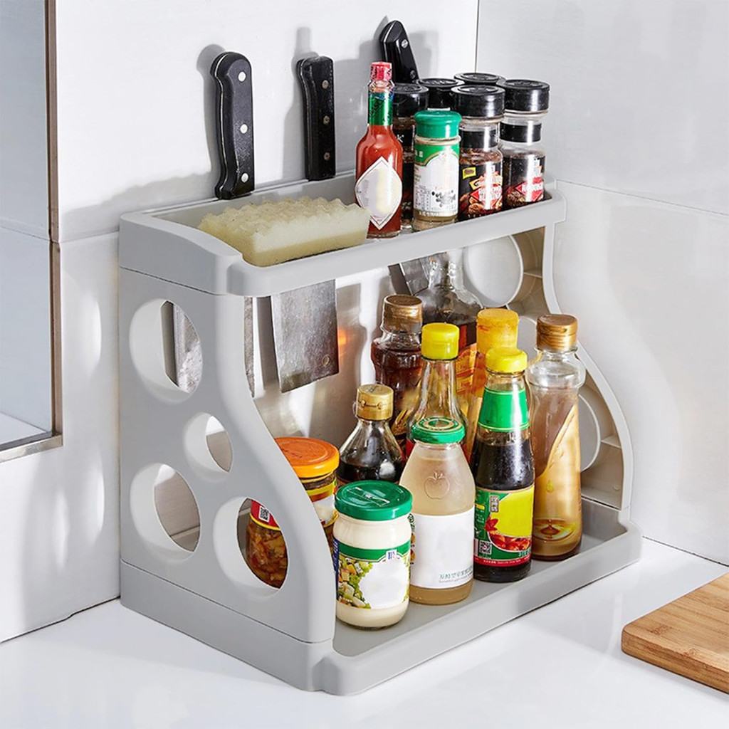 2 Layers Kitchen Condiments Storage Rack Spice Rack Seasoning Organizer ...