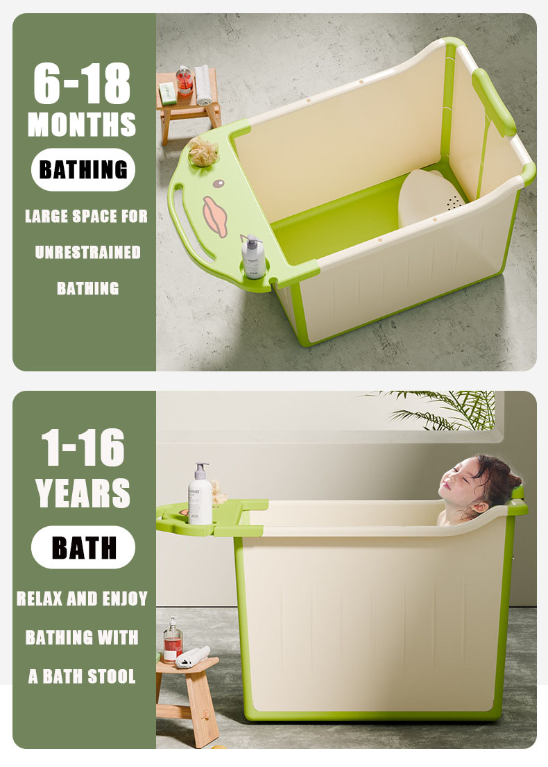 Baby Bath Tub Set Foldable Bathtub With Drainage Hole Stool Shower Bath ...