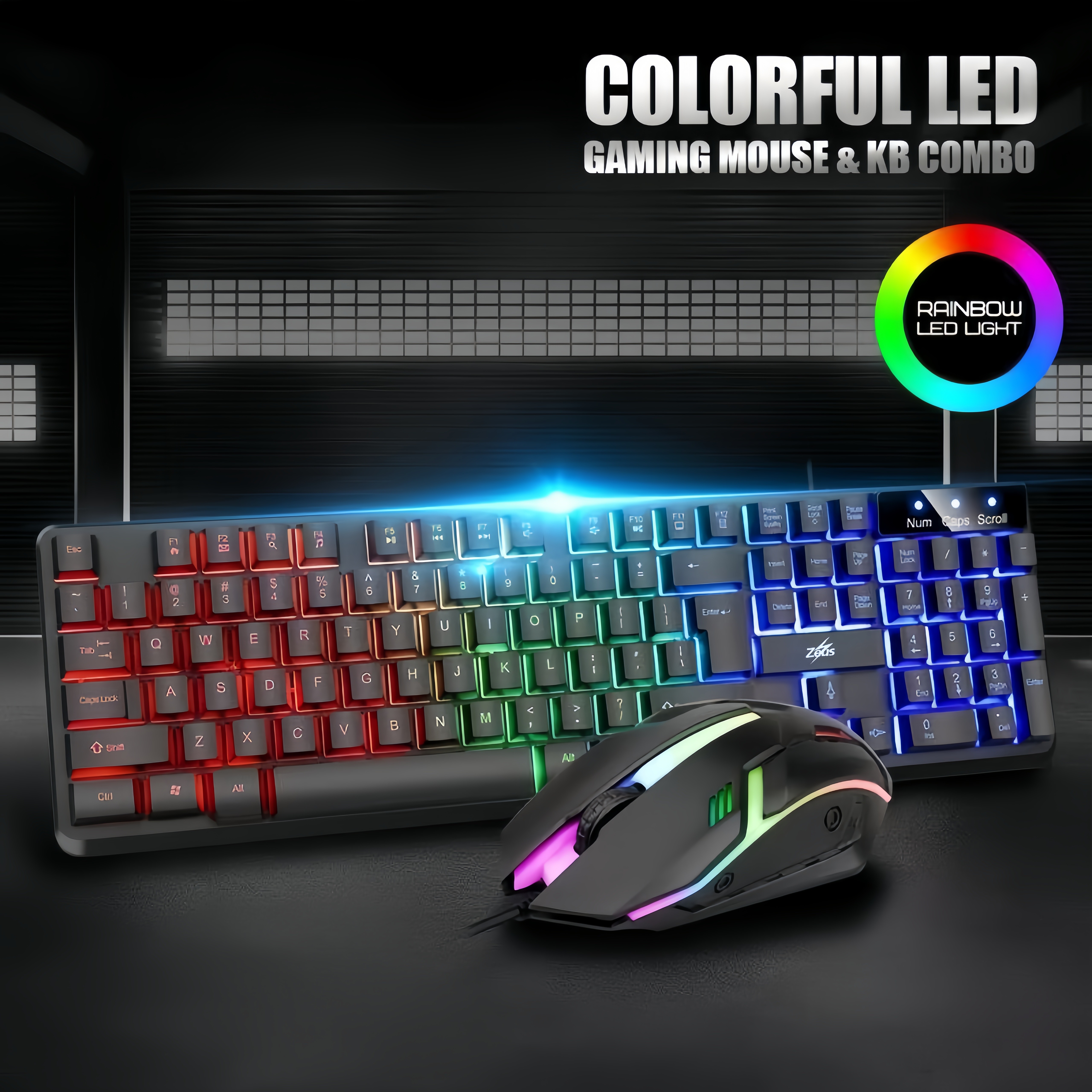 Zeus K001 - LED Backlight Wired Gaming Keyboard And Mouse Bundle Plug ...