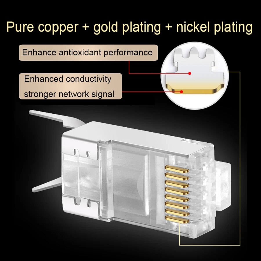 CAT7 Gold-Plate RJ45 Modular Plug Internet Connector (100pcs) | Shopee ...