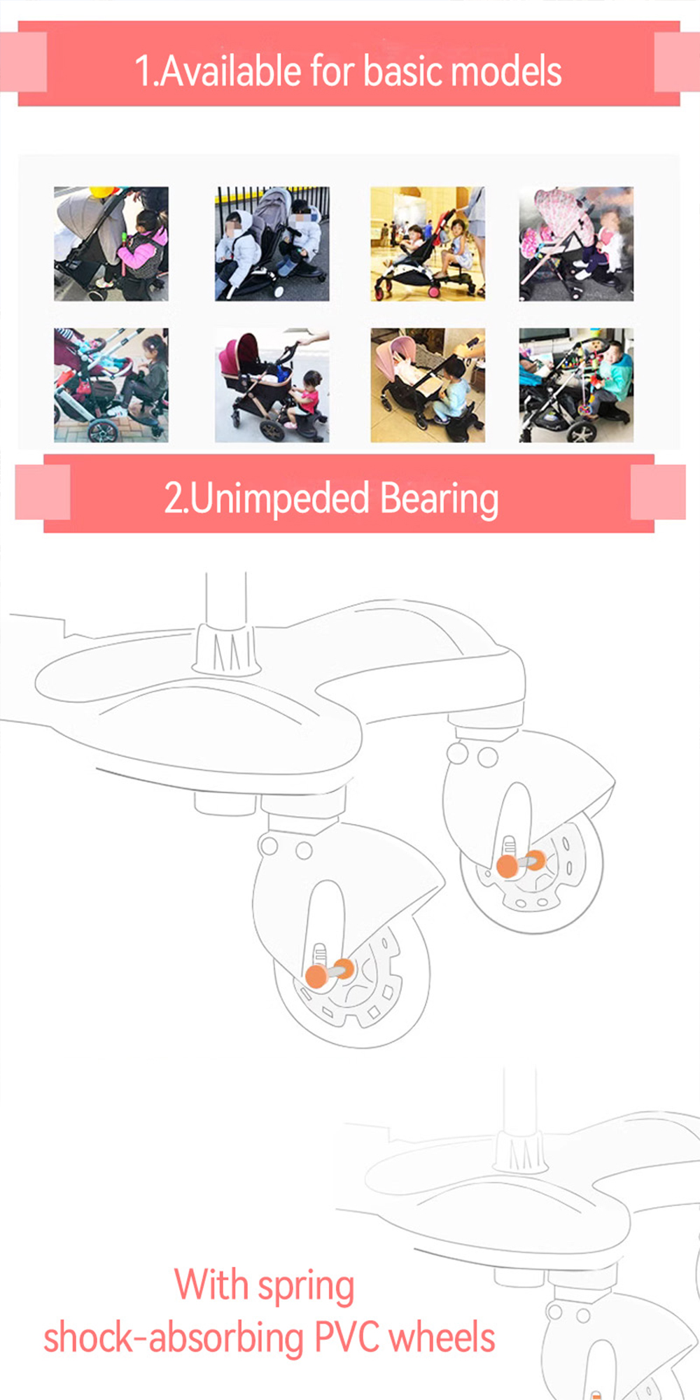 Universal Stroller Auxiliary Pedal Anti Slip Easy Disassembly Two-Child ...
