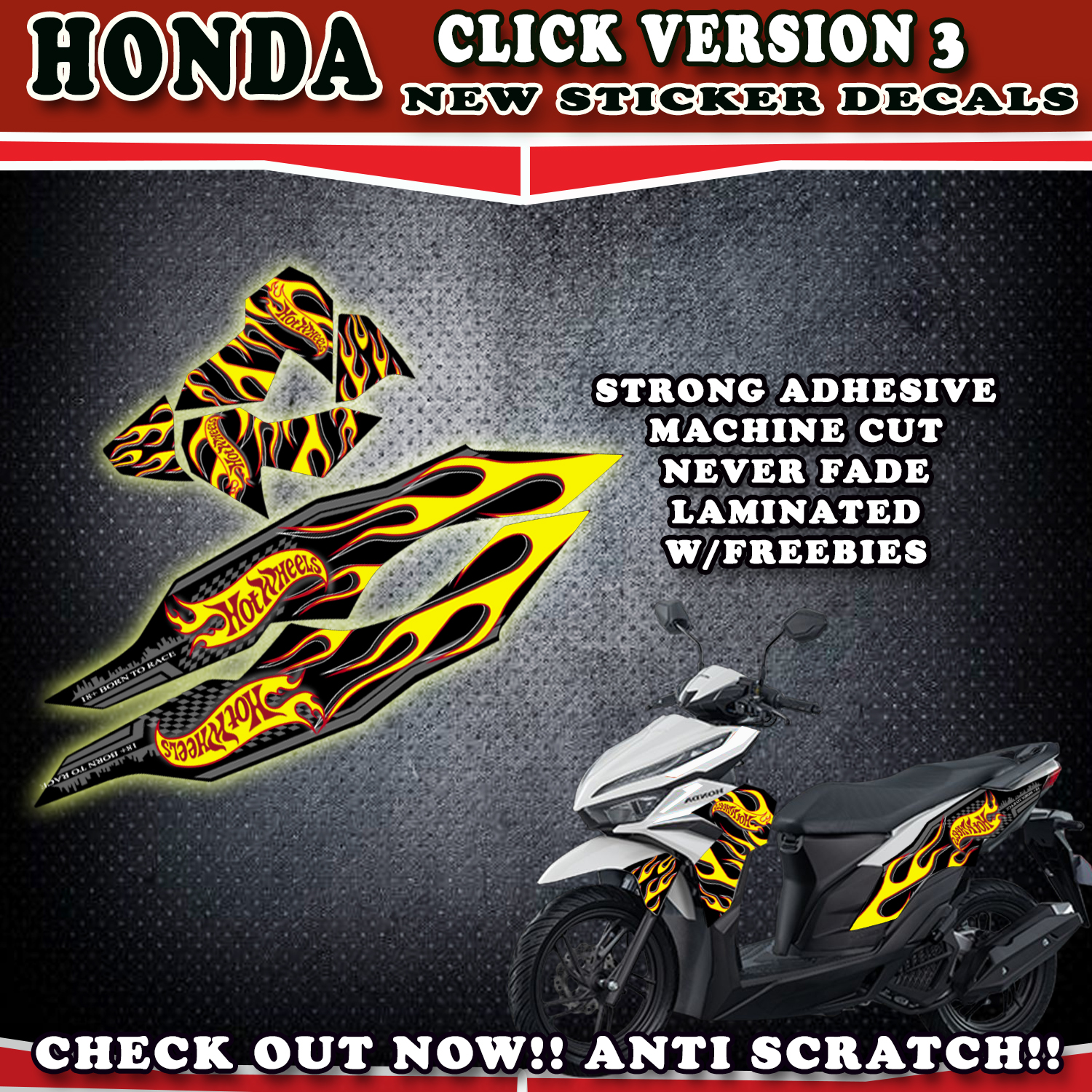 HOTWHEELS DECALS STICKER FOR HONDA CLICK VERSION 3 MOTORCYCLE/ HONDA ...
