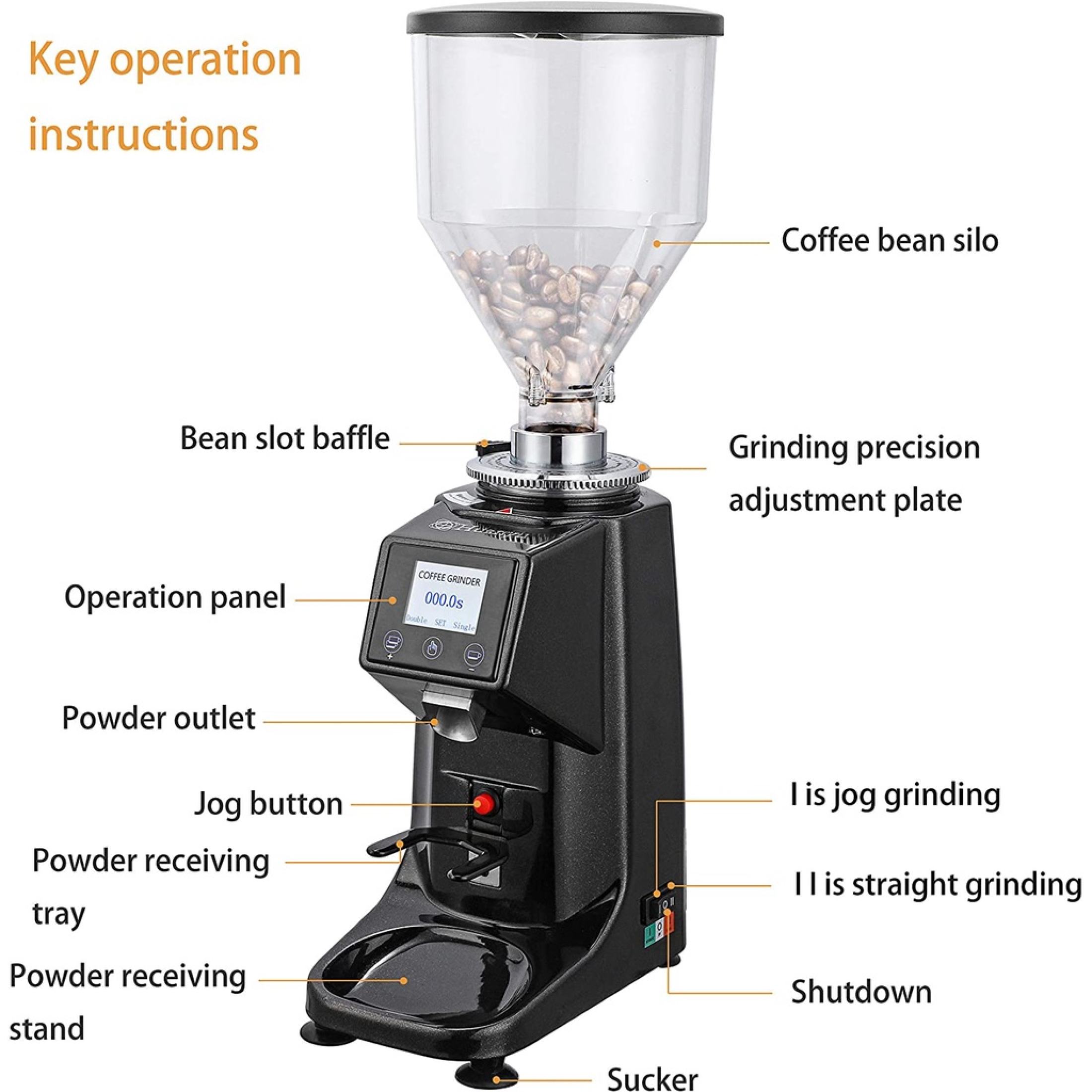 Professional Automatic Coffee Bean Grinder LCD Screen 1L Flatt Burr ...