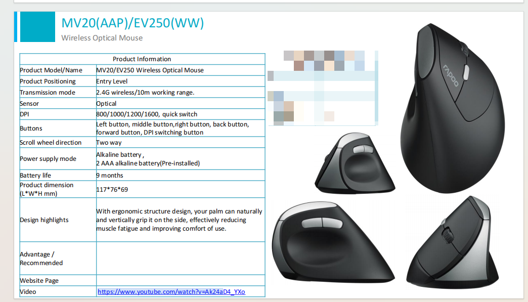 Rapoo EV250 Silent Wireless Optical Ergonomic Vertical Mouse | Shopee ...
