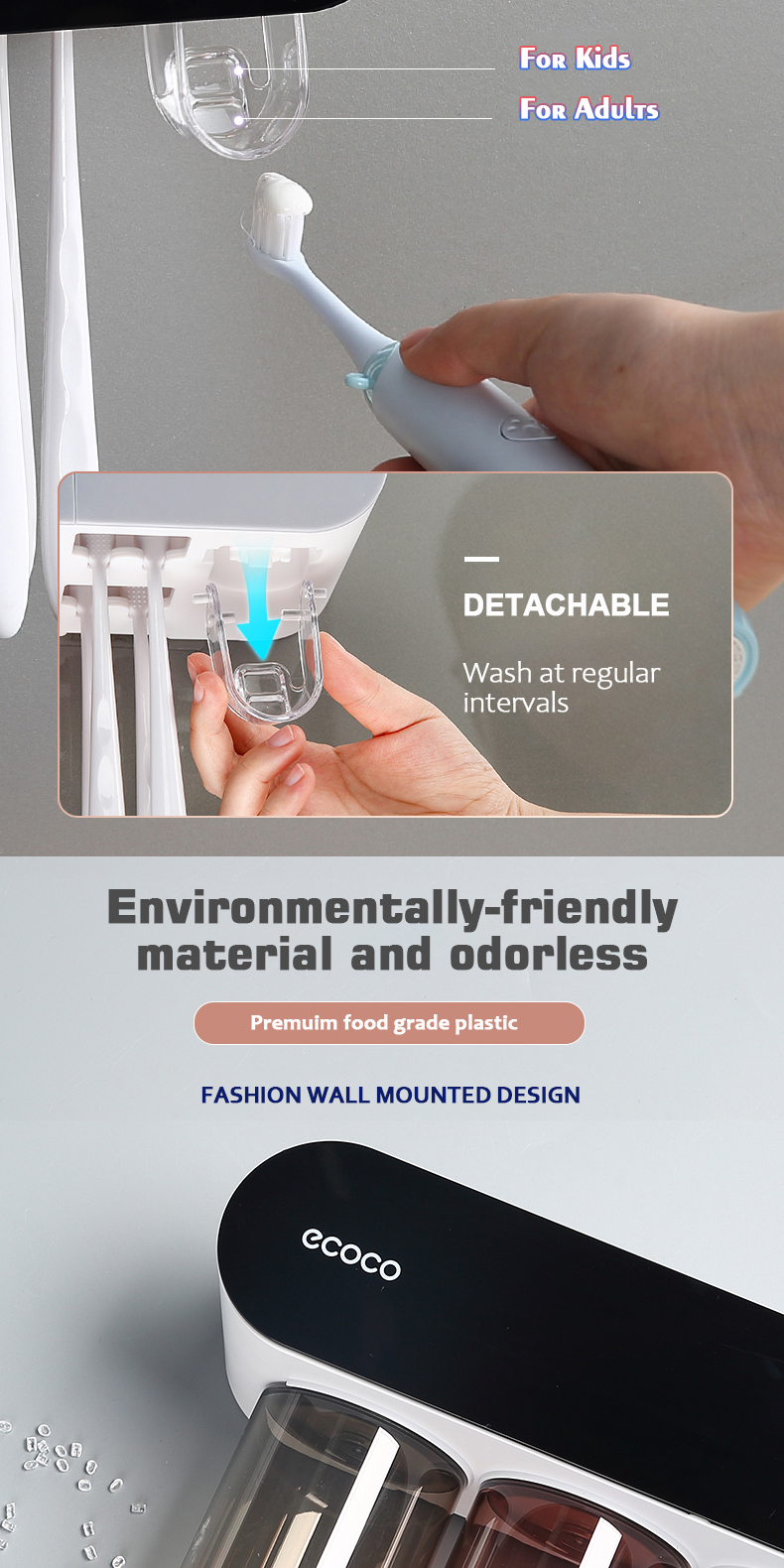 [Ready Stock]Ecoco Magnetic Toothbrush Holder Automatic Toothpaste ...
