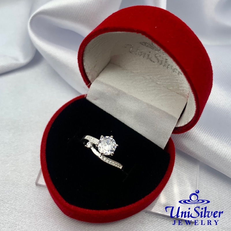 Unisilver 925 Sterling Silver Round Cubic Zirconia Engagement Ring ...