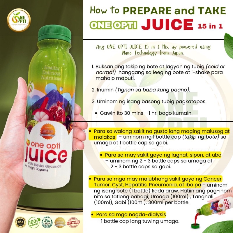 One Opti Juice 15 in 1 Powdered Juice Drink 30g with Steviol Glycoside ...