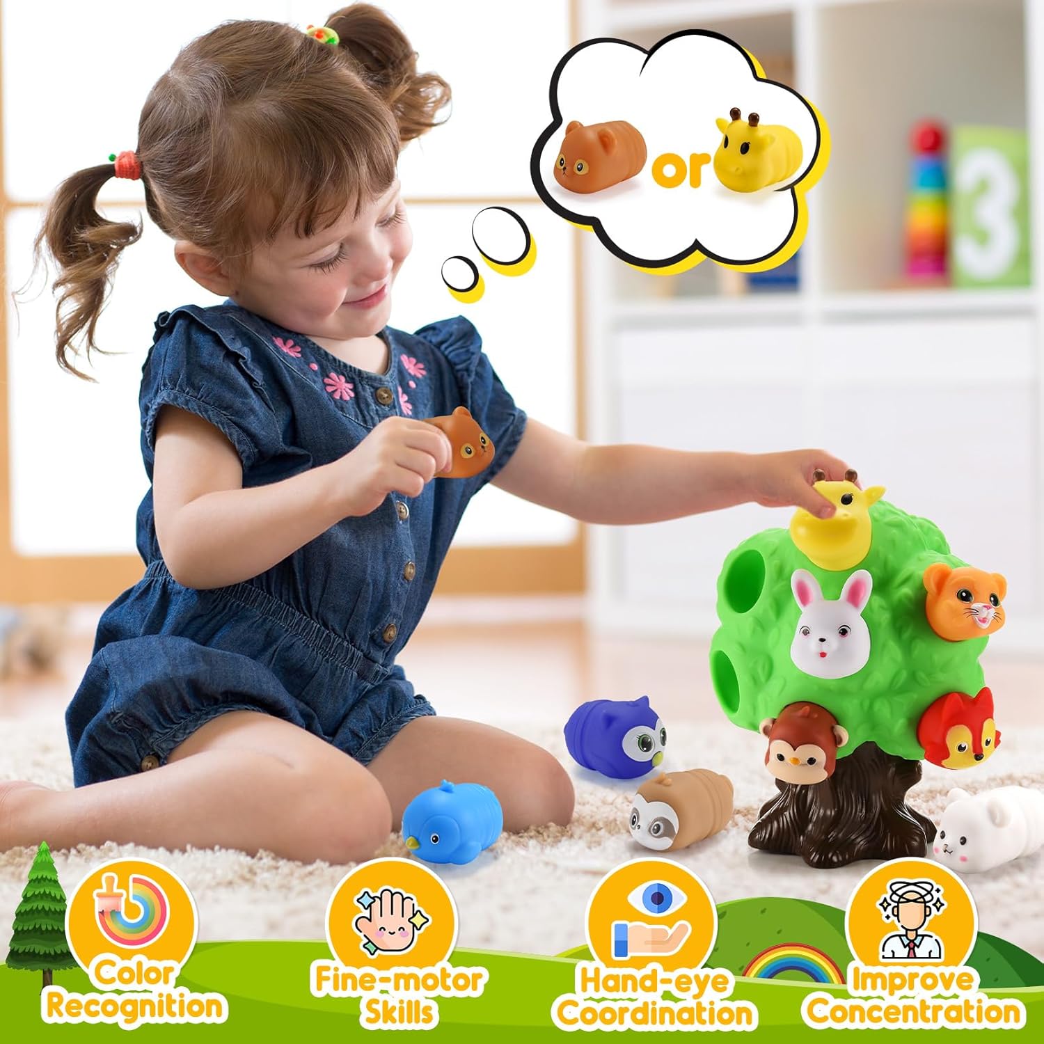 FOREST ANIMAL TRESS PLAYSET Kids Color Number Baby Early Motor Skills ...