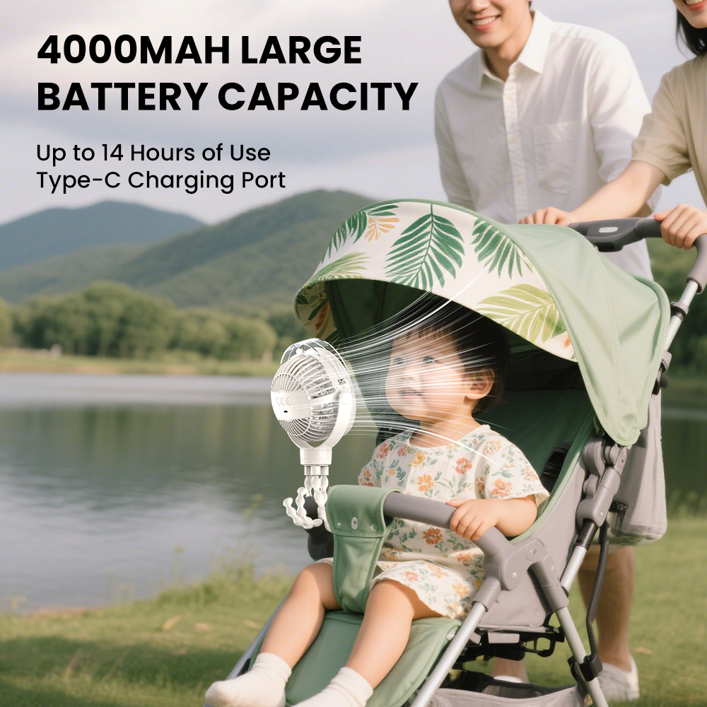 Orashare OCF03 Stroller Fan With Mist Fan 4000mAh Rechargeable Quiet ...