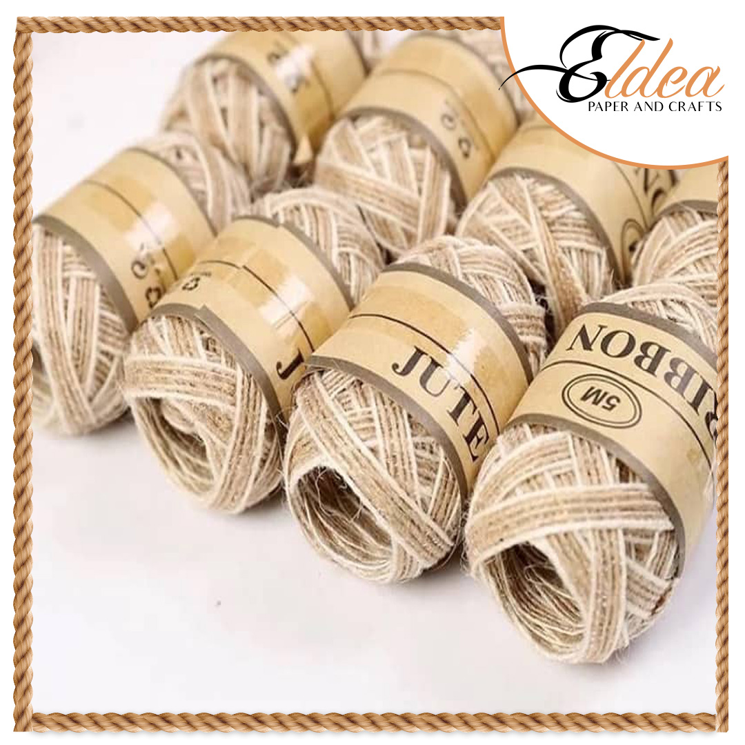 5 meters Natural Jute twine Burlap Ribbon with border thread Burlap ...