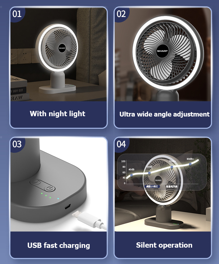 Sharp Desk Fan Rechargeable Cooling Fan Multifunctional USB Portable ...