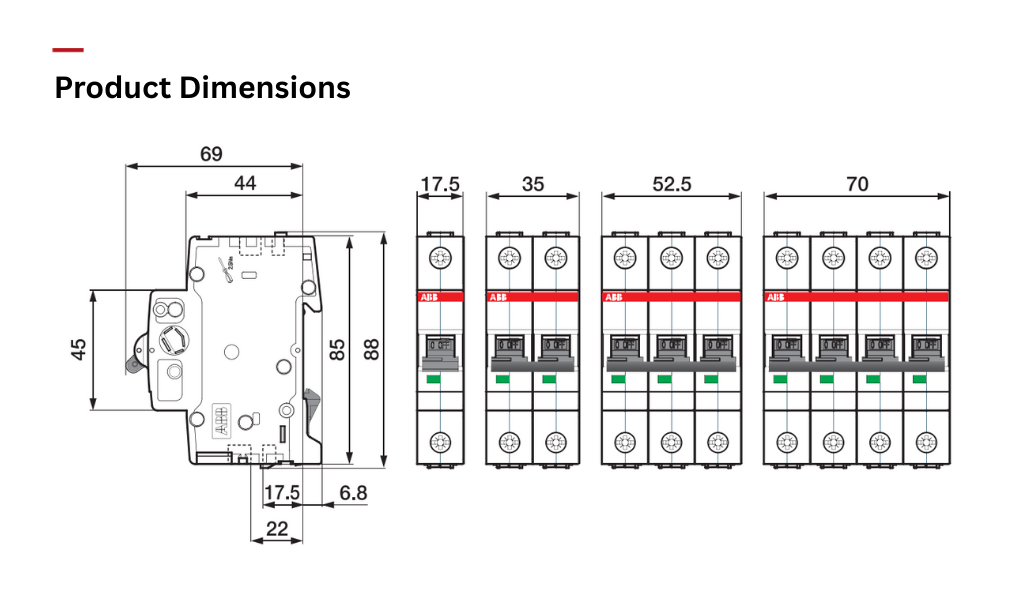 ABB SH200 Series 1-Pole Miniature Circuit Breaker (SH201-C6 to C63 ...