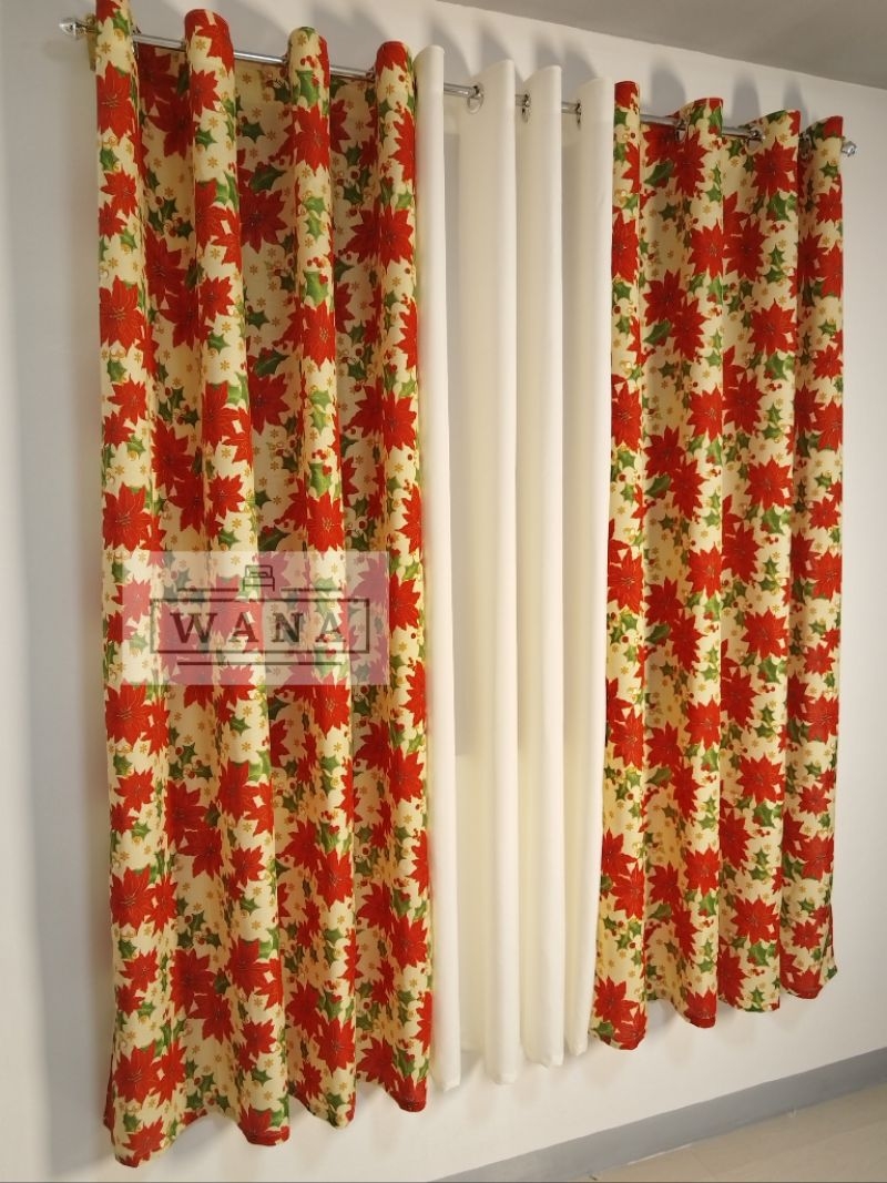 WANA - Poinsettia Cream Christmas Design Ring Window Curtain Sold per ...