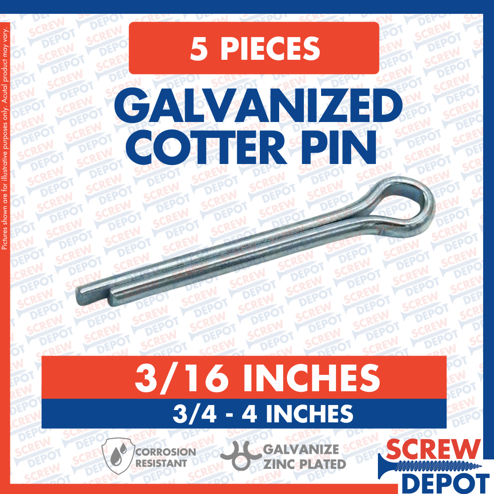 5PCS 3/16 inches Galvanized Cotter Pin / GI Split Pin / Screw Depot ...