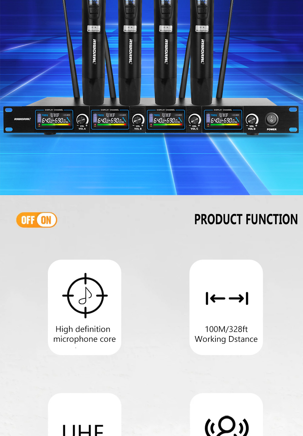 Wireless UHF 4 Channel Handheld Metal Microphone UHF Floating Frequency ...