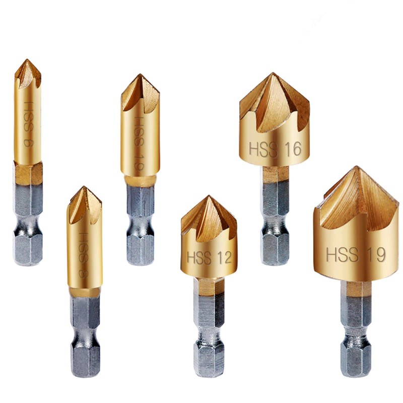 6pcs HSS Chamfer Countersink Chamfer Drill Bit Set 1/4" Hex Shank 90 ...