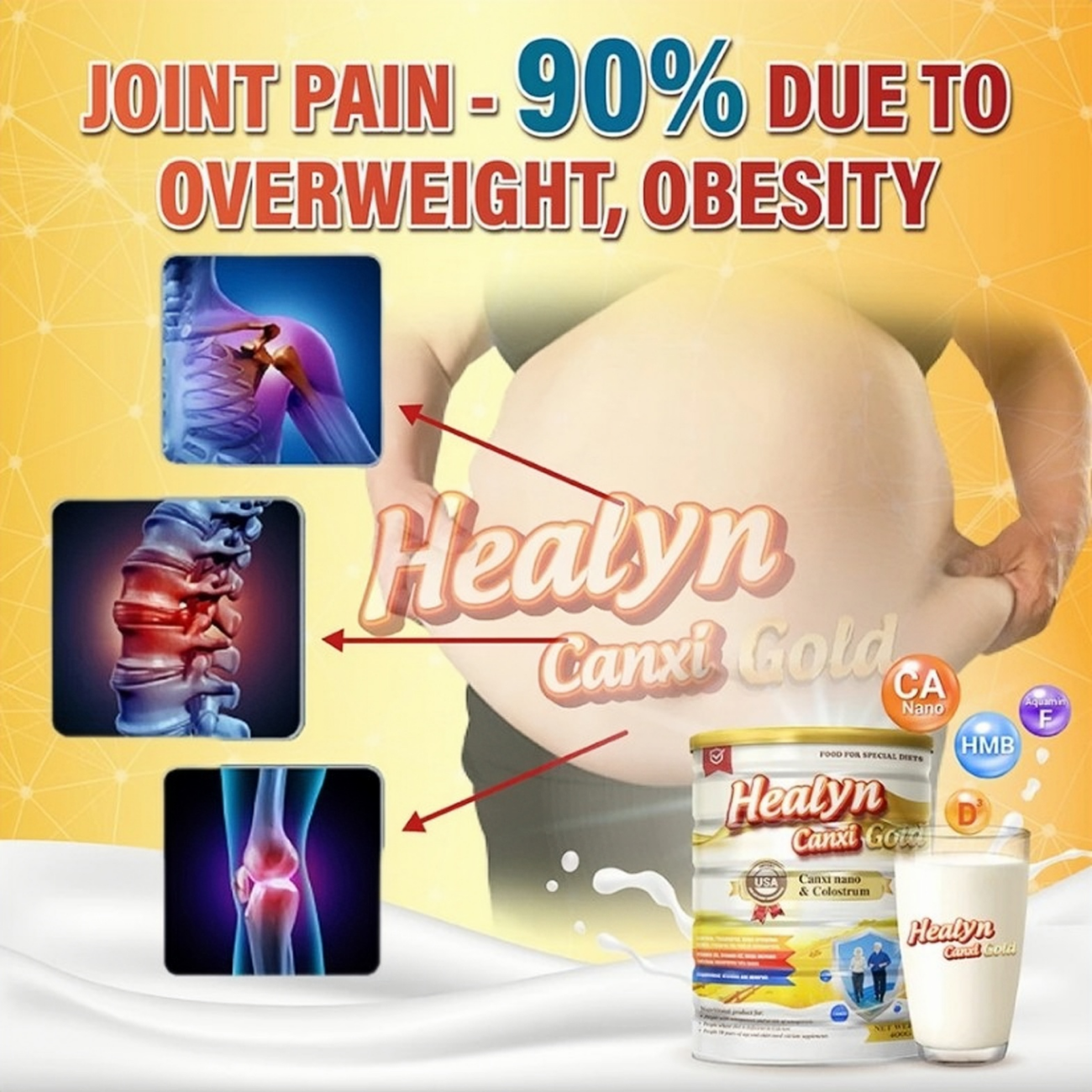 Healyn Canxi Gold milk 400g Prevents Osteoporosis, Arthritis & Improves ...