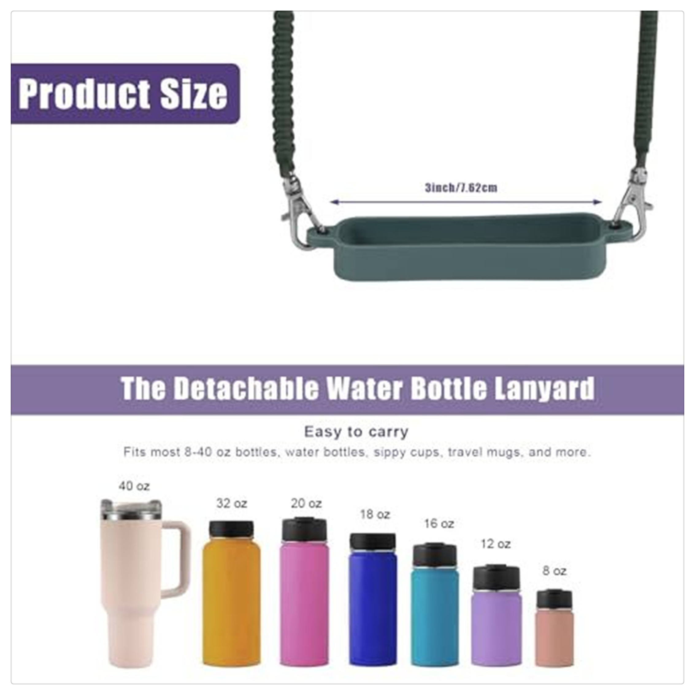 Soft Durable Silicone Cup Rope Handle Strap Sling For Most of 18oz-40oz ...