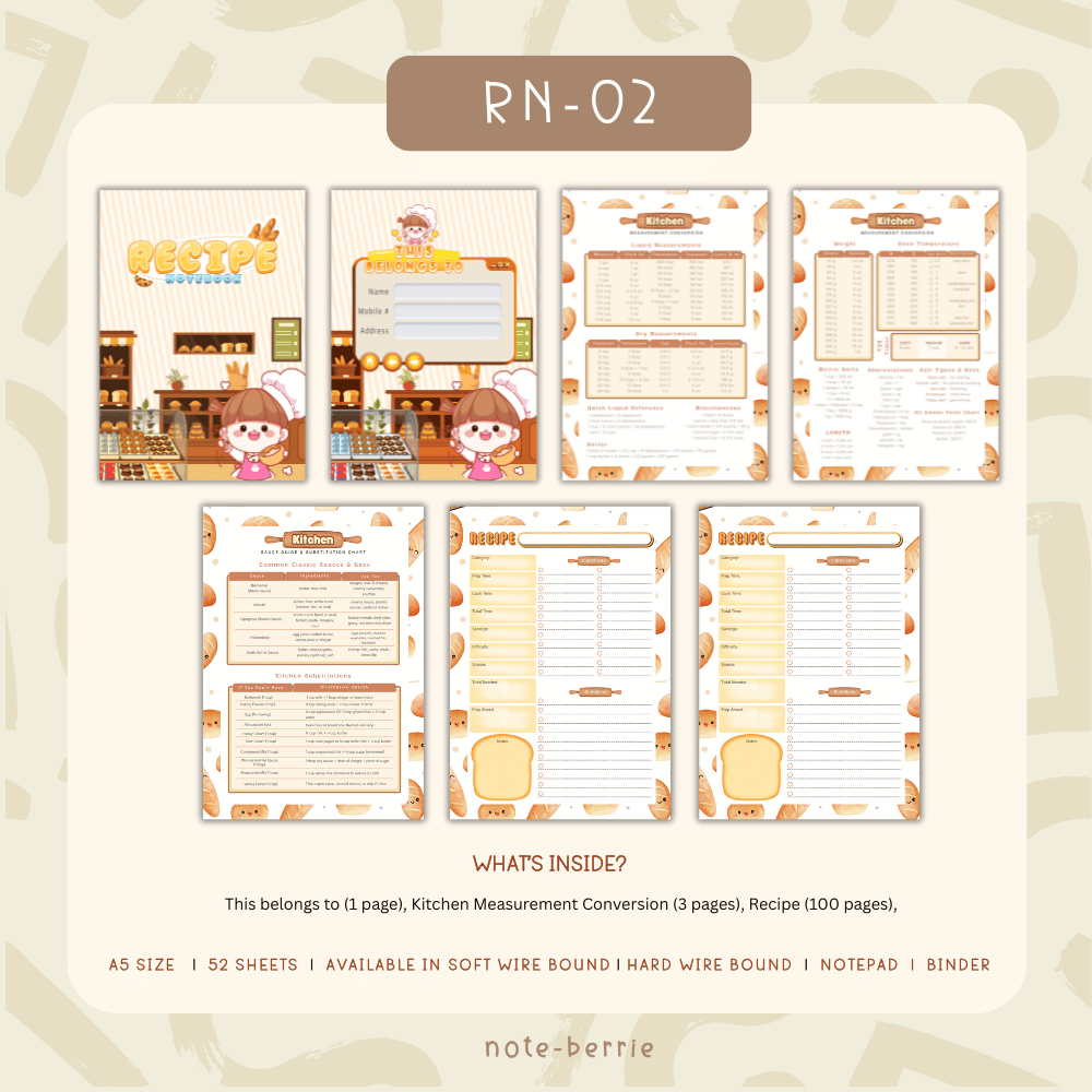 A5 Cute Recipe Notebook Kitchen Diary Journal Cookbook Culinary Cook ...