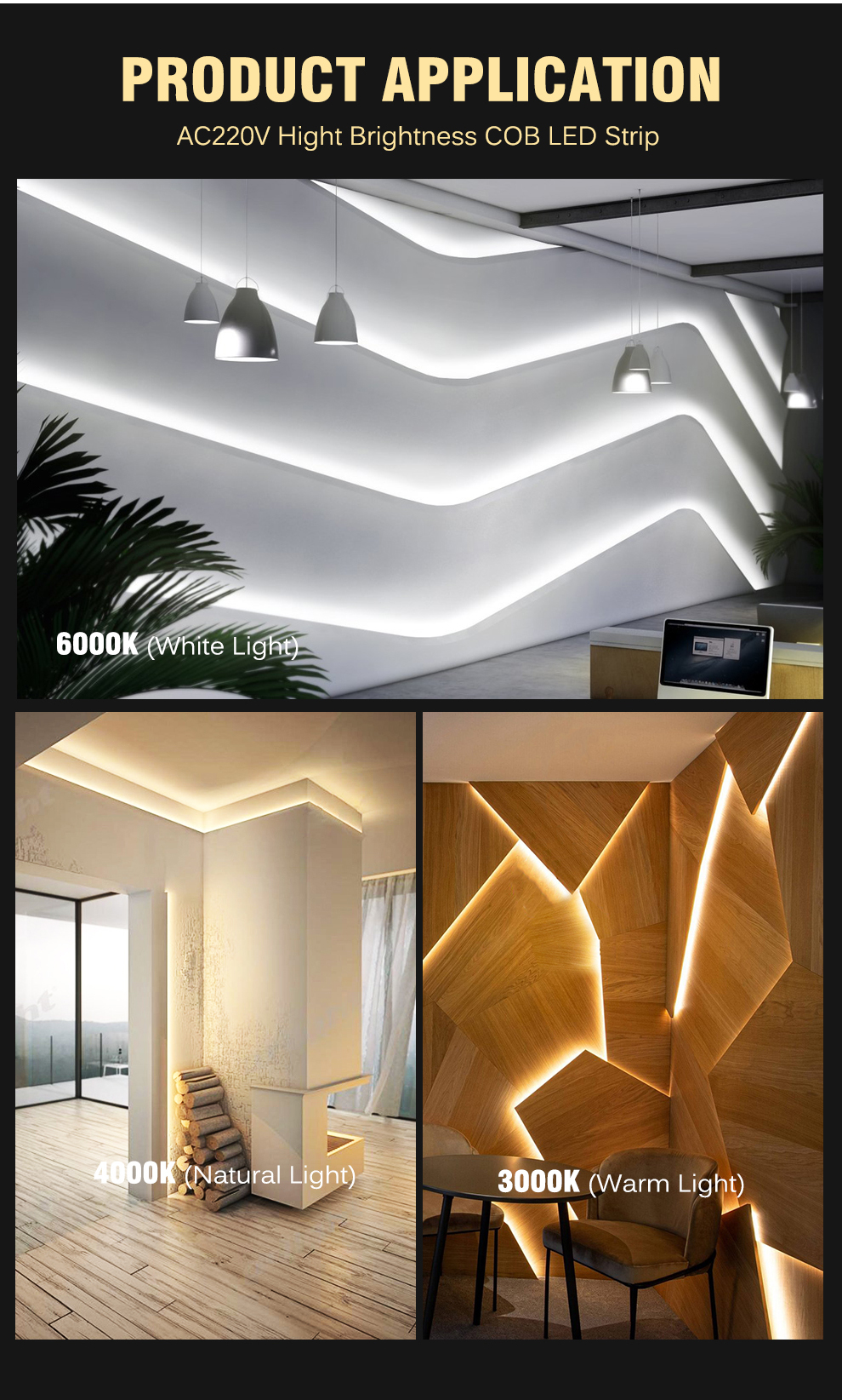 COB LED Strip 2/3/4/5/10/15 M 8w/m +Plug 220V IP67 288Leds/m Flexible ...