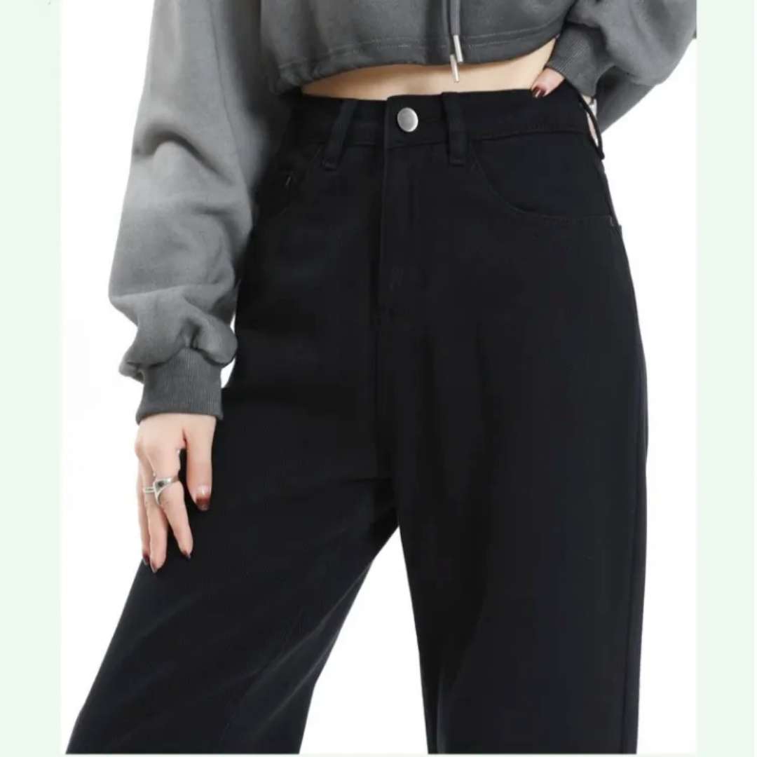 Lansite Jeans Women's pure black wide leg jeans Highwaisted pants ...