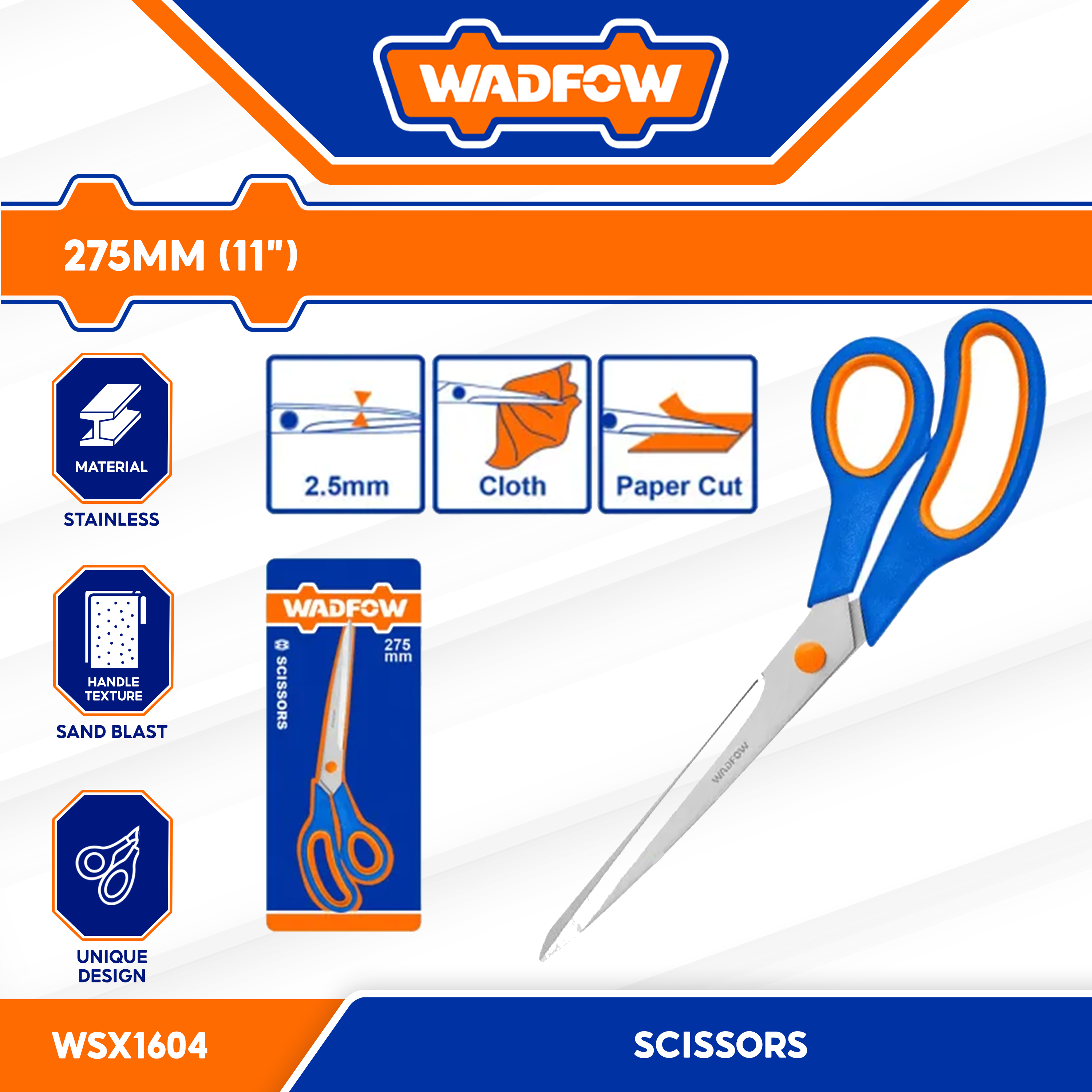 Wadfow Stainless Steel Scissors Gunting 275mm(11in) With Sand Blast ...