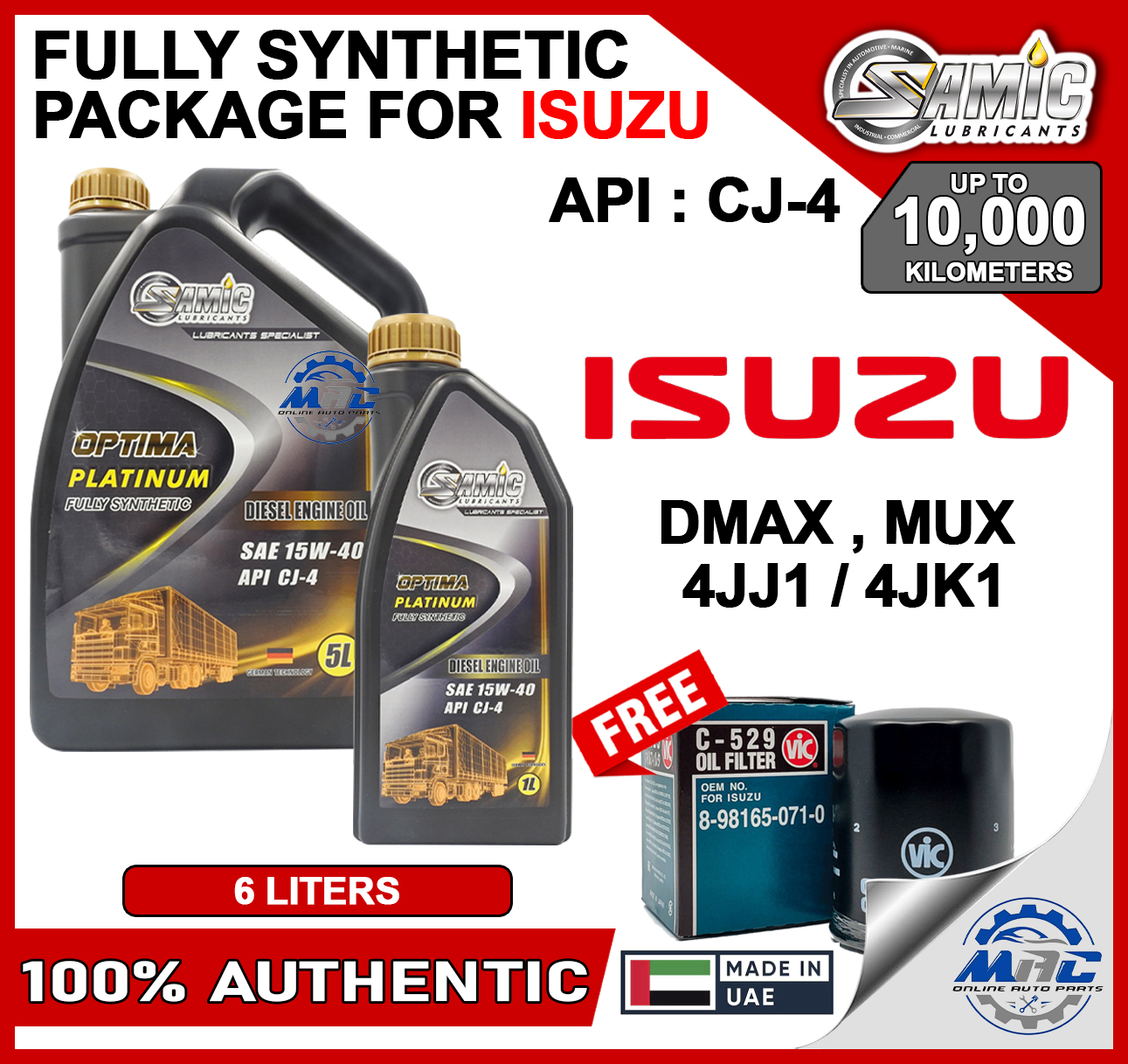 SAMIC OPTIMA PLATINUM 15W-40 6 liters ISUZU DMAX , MUX , D-MAX , MU-X ...