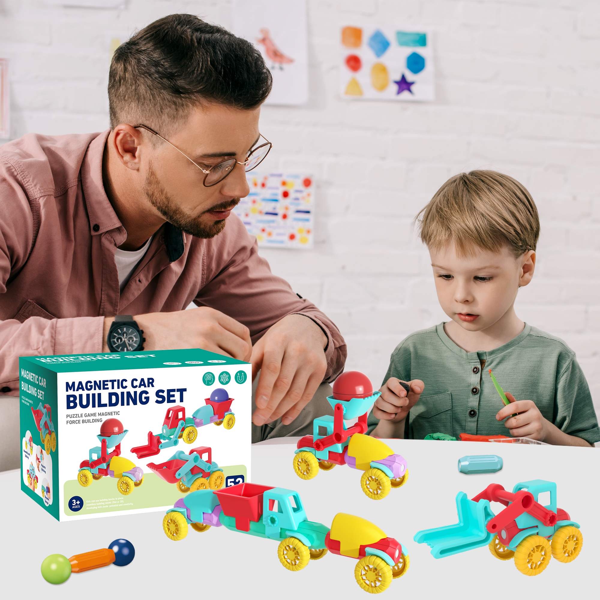 Timi Magnetic Train Engineering Vehicle Toys 3D Magnetic Stick Car ...