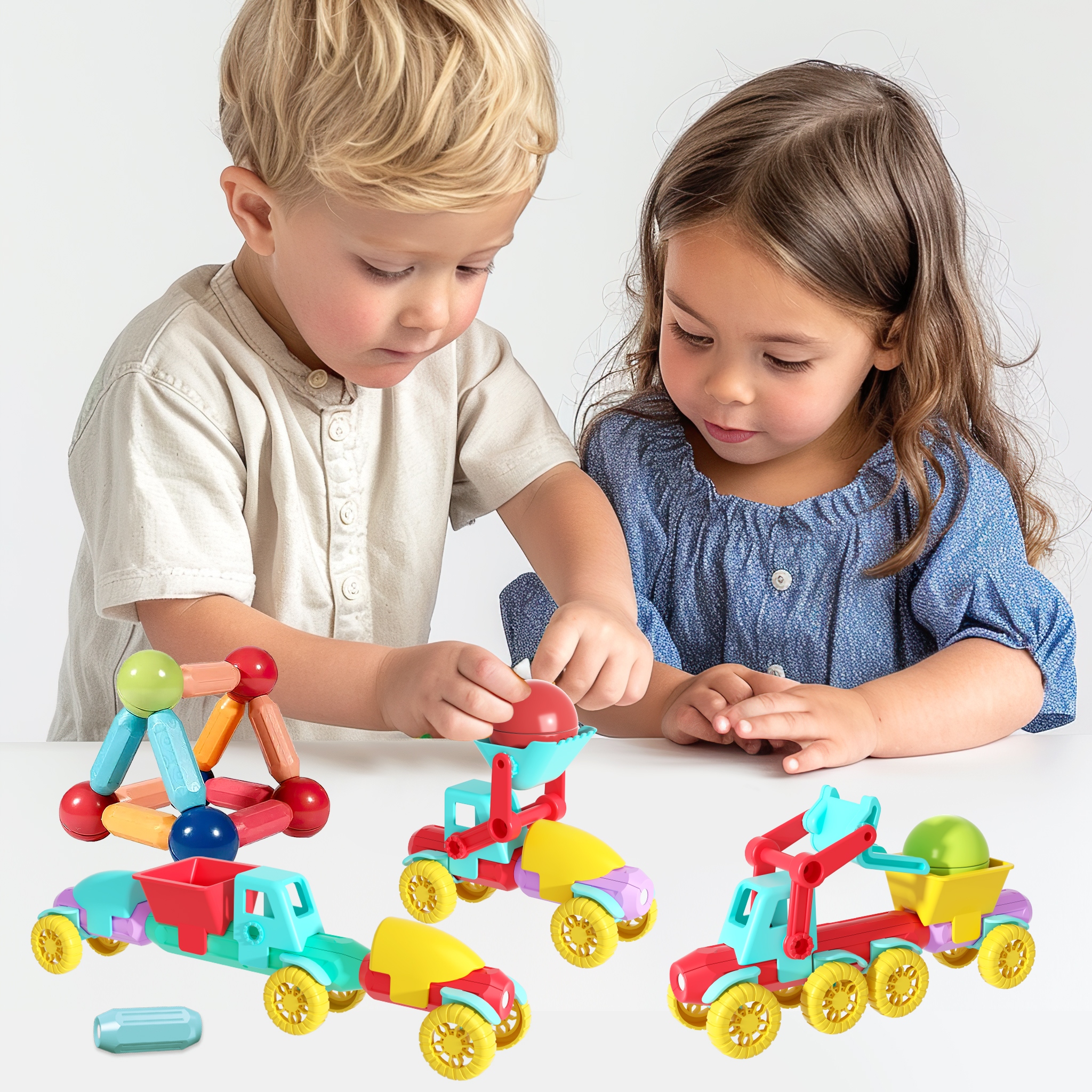 Timi Magnetic Train Engineering Vehicle Toys 3D Magnetic Stick Car ...