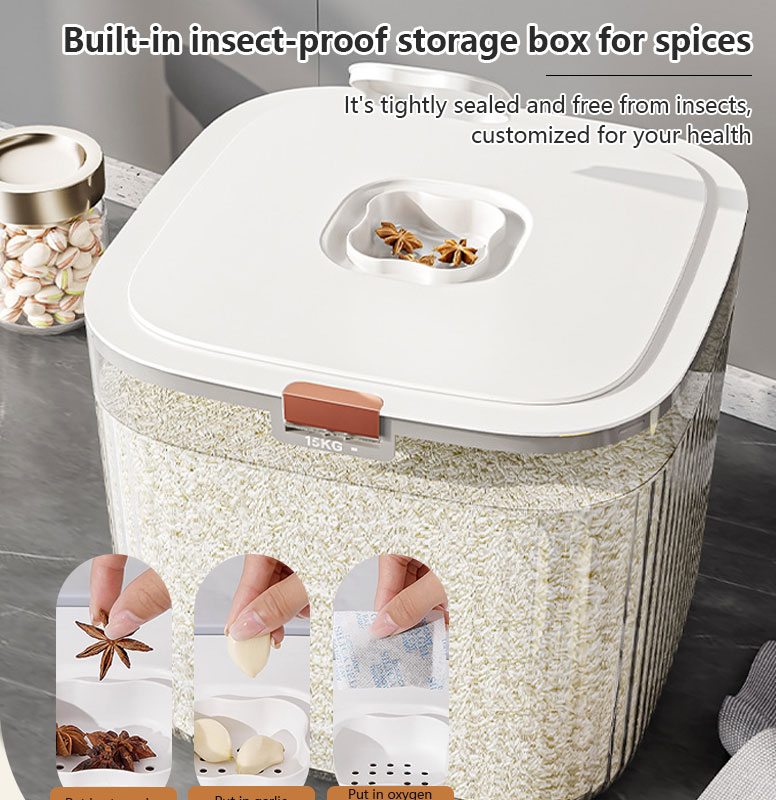 Rice Storage Box Clear Grain Container Household Cereal Rice Bucket ...